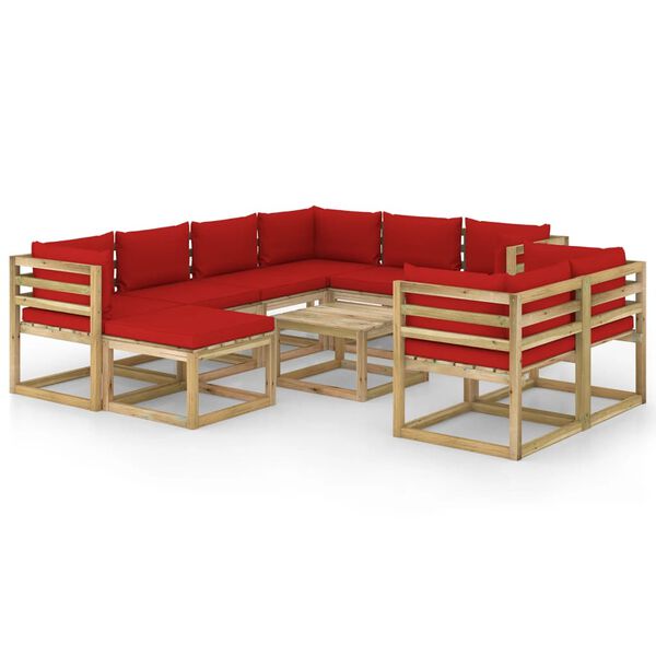vidaXL 10-tlg. Garten-Lounge-Set mit Kissen Impr&auml;gniertes Kiefernholz