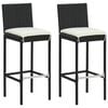 vidaXL Garten-Barhocker mit Kissen 2 Stk. Schwarz Poly Rattan