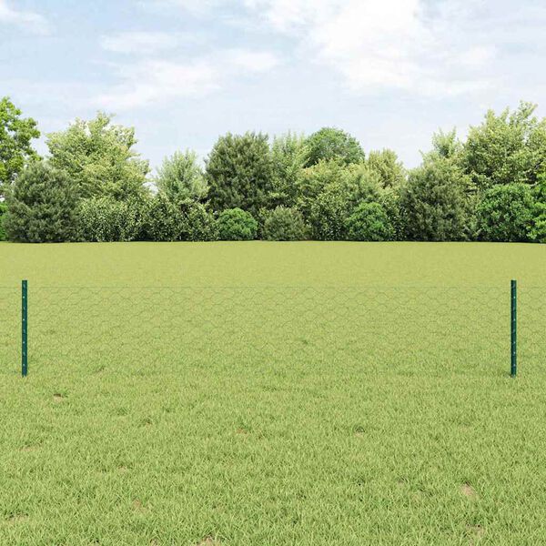 vidaXL Zaun mit Pfosten Gr&uuml;n 0,4 x 50 m Stahl und PVC