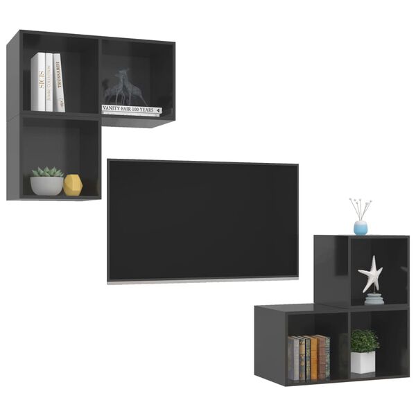 vidaXL 4-tlg. TV-Schrank-Set Hochglanz-Grau Holzwerkstoff