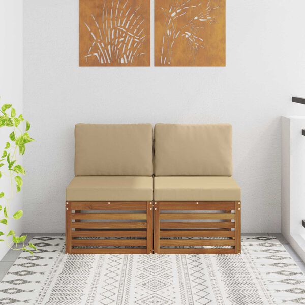 vidaXL 2 St&uuml;ck Outdoor Mittelsofa Massivholz Akazie Natur