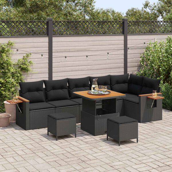 vidaXL Gartensofa-set mit Kissen 11 pcs Schwarz Poly-Rattan