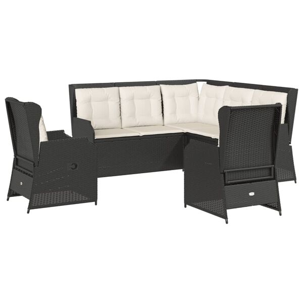 vidaXL 5-tlg. Garten-Lounge-Set mit Kissen Schwarz Poly Rattan