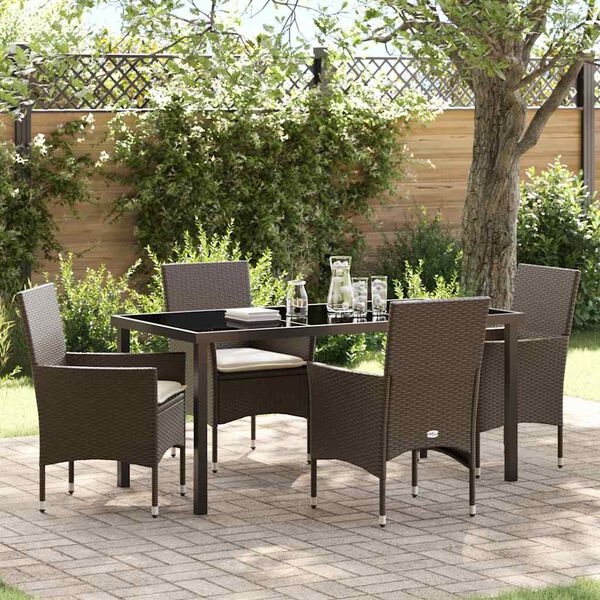 vidaXL Garten Essgruppe mit Kissen 5 pcs Braun Poly-Rattan
