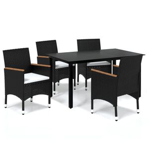 vidaXL 5-tlg. Garten-Essgruppe mit Kissen Poly Rattan Schwarz