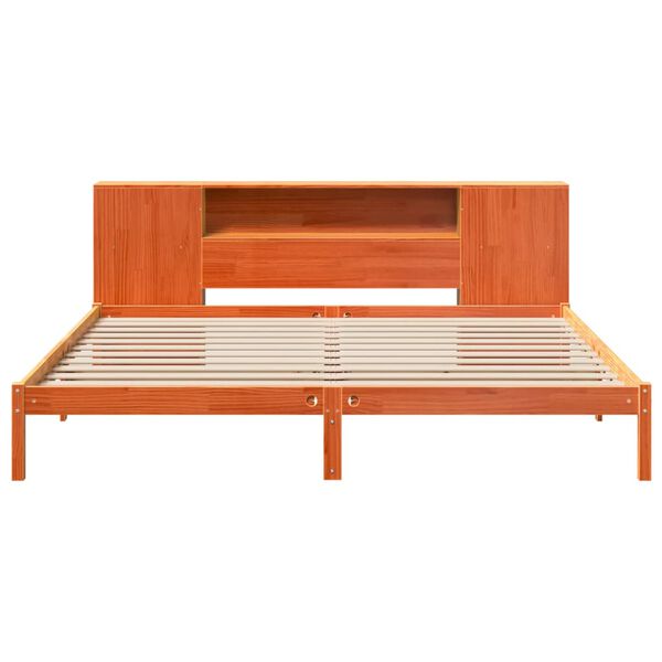 vidaXL Massivholzbett mit Regal ohne Matratze Wachsbraun 180x200 cm