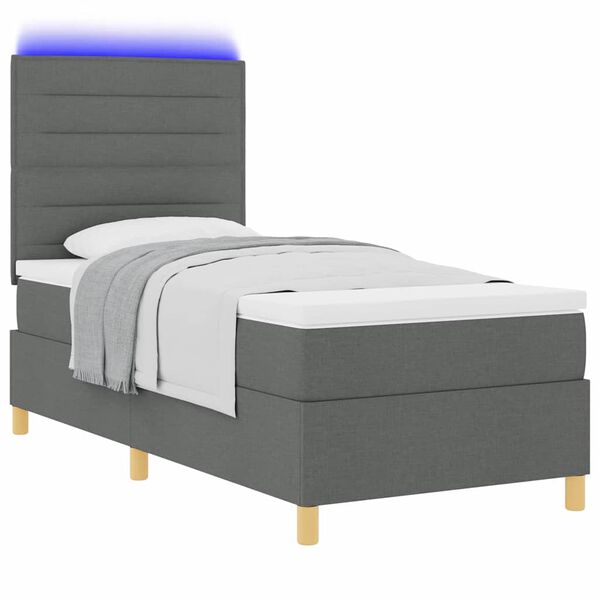 vidaXL LED Boxspringbett mit Matratze Dunkelgrau 80 x 200 cm Stoff