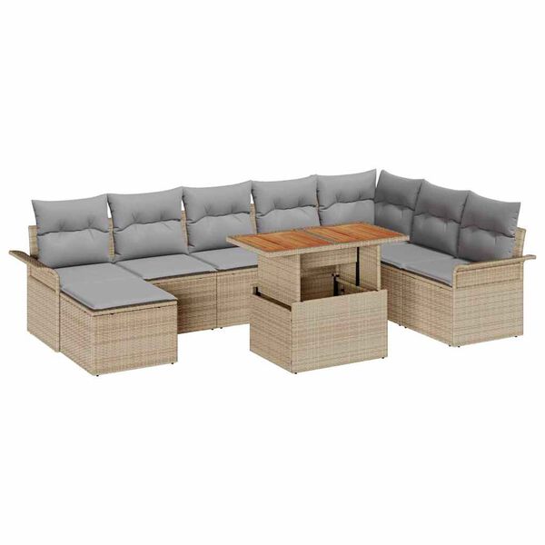 vidaXL Garten-Sofa-Set mit Speicher 9 pcs Beige Poly Rattan