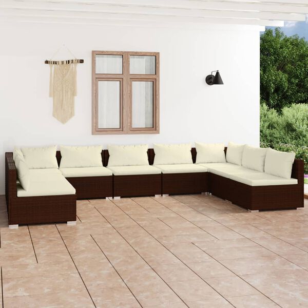 vidaXL 9-tlg. Garten-Lounge-Set mit Kissen Poly Rattan Braun