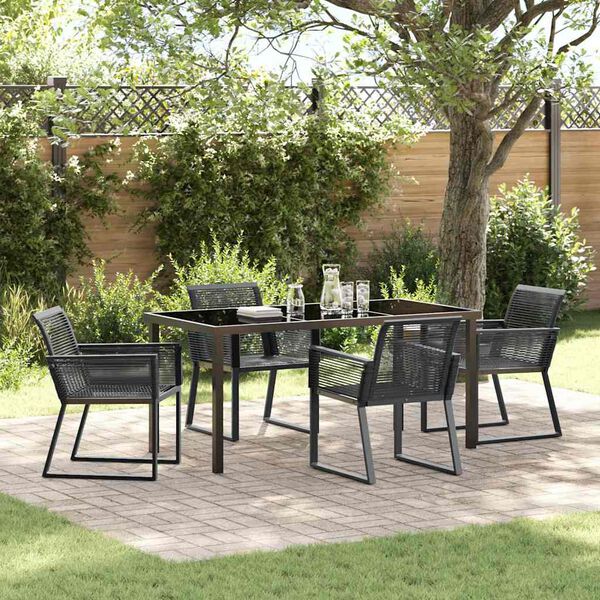 vidaXL Garten Essgruppe 5 pcs Schwarz Pulverbeschichteter Stahl