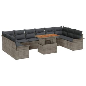 vidaXL Garten-Sofa-Set mit Speicher 11 pcs Grau Poly Rattan