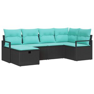 vidaXL Sofa Set mit Kissen 6 pcs Schwarz und T&uuml;rkis Poly-Rattan