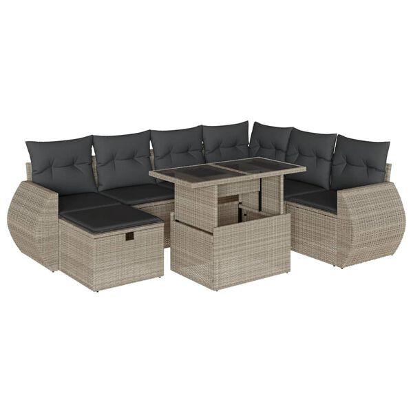 vidaXL 8-tlg. Garten-Sofagarnitur mit Kissen Hellgrau Poly Rattan