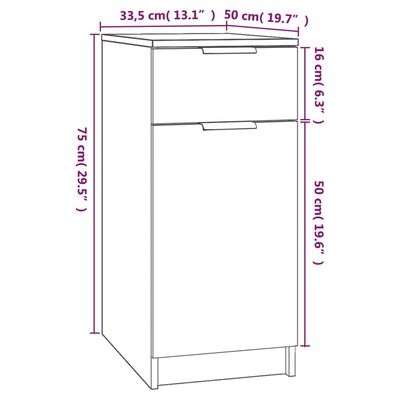 vidaXL Schreibtischschrank Grau Sonoma 33,5x50x75 cm Holzwerkstoff