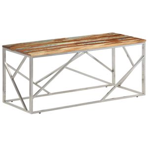 vidaXL Couchtisch Silbern Edelstahl und Altholz Massivholz