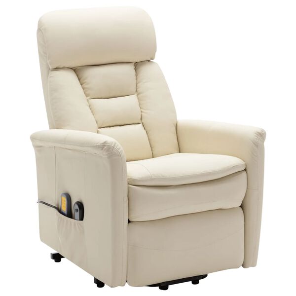 vidaXL Massagesessel mit Aufstehhilfe Cremeweiß Kunstleder