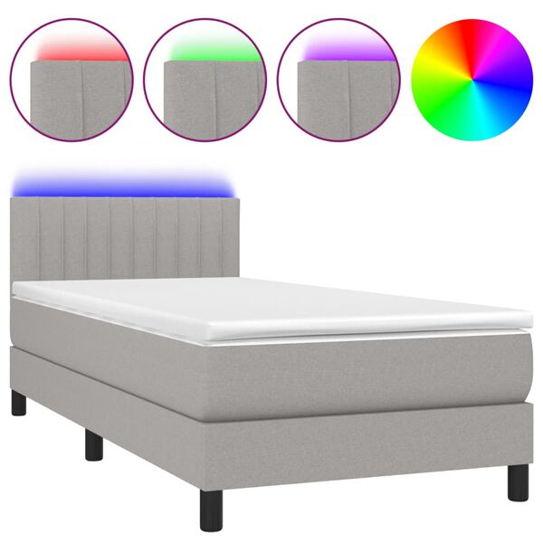 vidaXL Boxspringbett mit Matratze & LED Hellgrau 90x190 cm Stoff