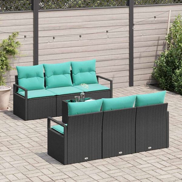vidaXL Sofa Set mit Kissen 7 pcs Schwarz und T&uuml;rkis Poly Rattan