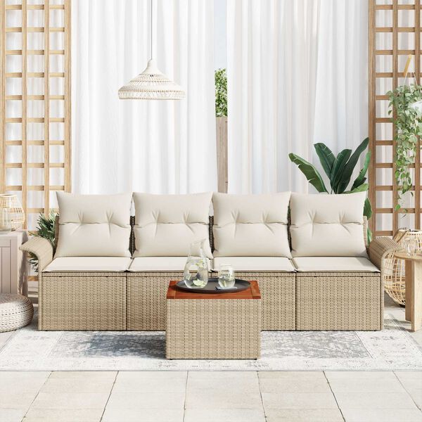 vidaXL Gartensofa-set mit Kissen 5 pcs Beige Poly-Rattan