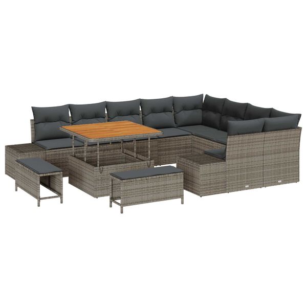 vidaXL Gartensofa-set mit Kissen 12 pcs Grau Poly-Rattan
