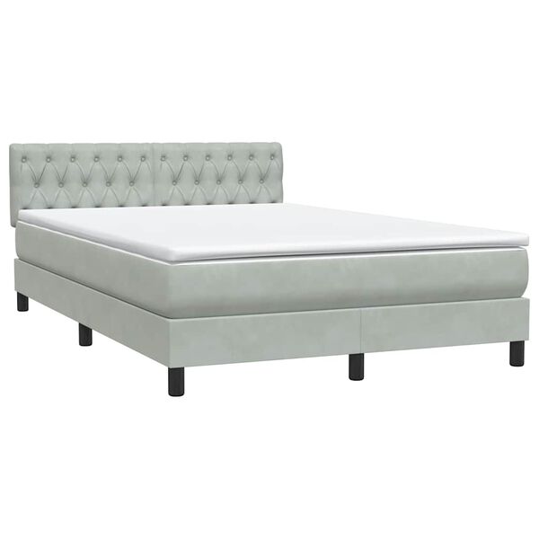 vidaXL Boxspringbett mit Matratze Hellgrau 160x210 cm Samt
