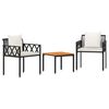vidaXL Gartenm&ouml;bel-Set 3 Stk. Schwarz und Cremewei&szlig; Poly-Rattan