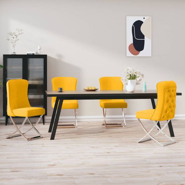 vidaXL Esszimmerst&uuml;hle 4 Stk. Senfgelb Samt
