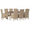 vidaXL 9-tlg. Garten-Essgruppe mit Kissen Beige Poly Rattan