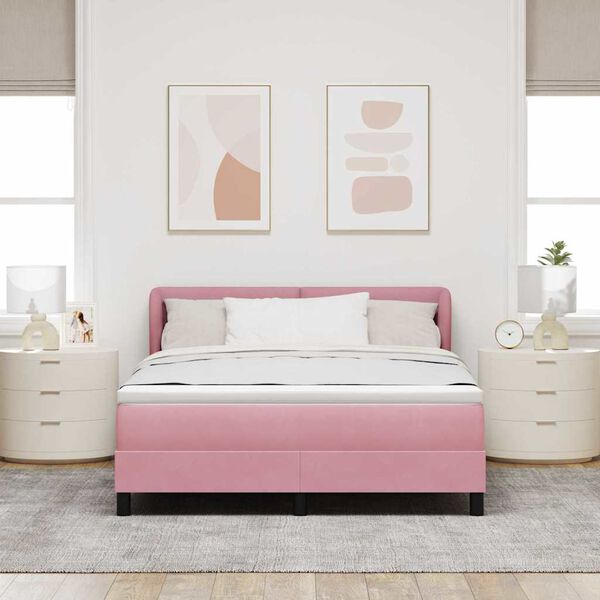 vidaXL Boxspringbett mit Matratze mit Kopfteil Rosa 140 x 200 cm Samt