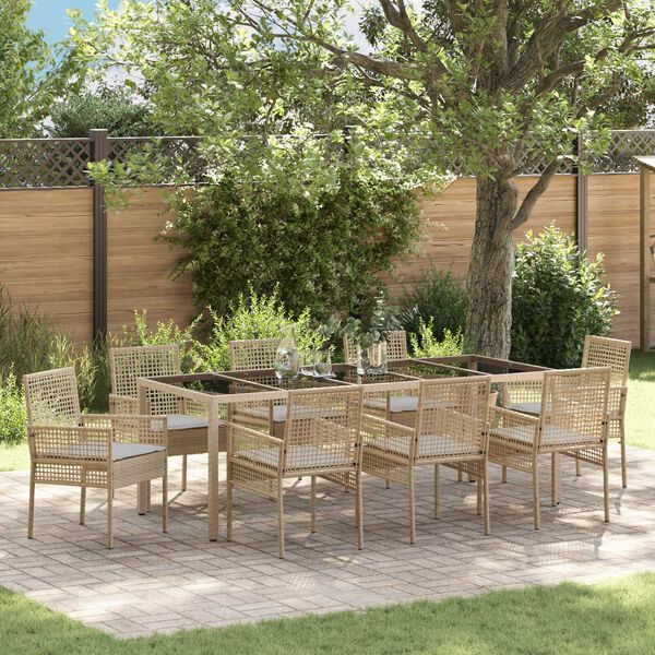 vidaXL Garten Essgruppe 9 pcs Beige Poly-Rattan