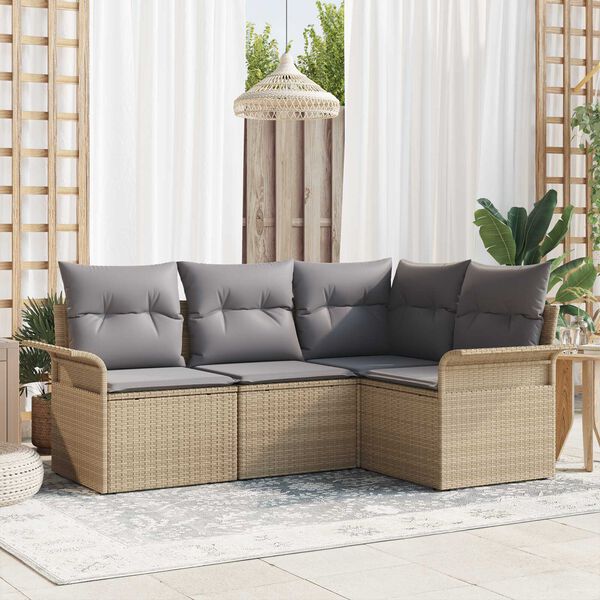 vidaXL Gartensofa-set mit Kissen 4 pcs Beige Poly-Rattan