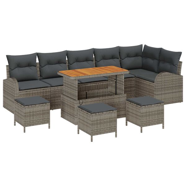 vidaXL Gartensofa-set mit Kissen 10 pcs Grau Poly-Rattan