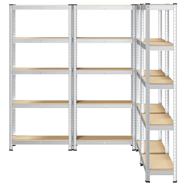 vidaXL Lagerregale mit 5 B&ouml;den 4 Stk. Silbern Stahl & Holzwerkstoff
