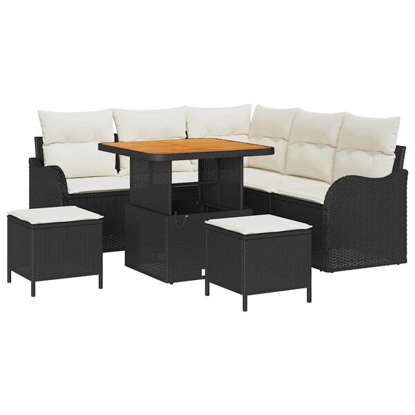 vidaXL Garten-Sofa-Set mit Kissen mit Speicher 8 pcs Schwarz und Creme