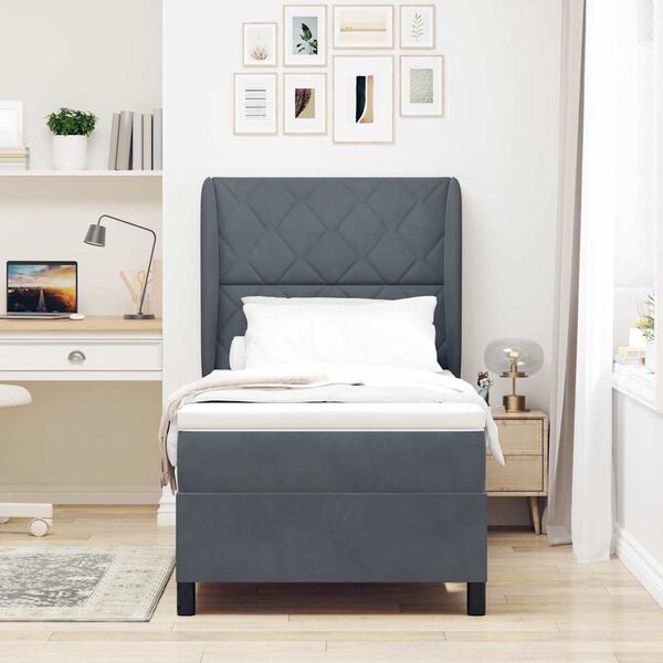 vidaXL Boxspringbett mit Matratze Dunkelgrau 200 x 90 cm Polyester