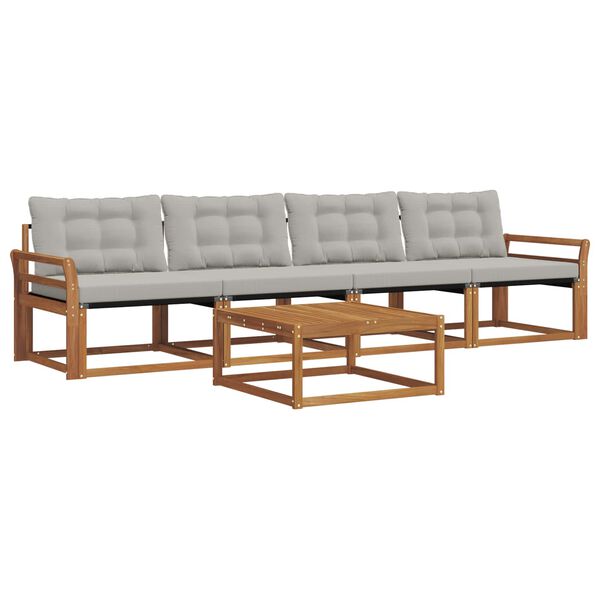 vidaXL Outdoor-Sofagarnitur mit Kissen 5 pcs Nat&uuml;rlich und Hellgrau