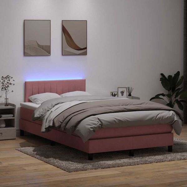 vidaXL Boxspringbett mit Matratze & LED Rosa 120x210 cm Samt