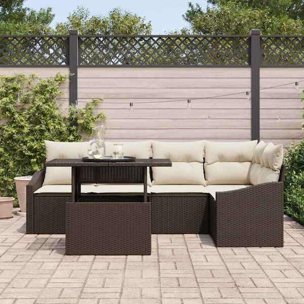 vidaXL Garten-Sofa-Set mit Kissen mit Speicher 6 pcs Braun und Creme