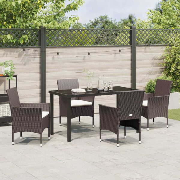 vidaXL Garten Essgruppe mit Kissen 5 pcs Braun Poly-Rattan