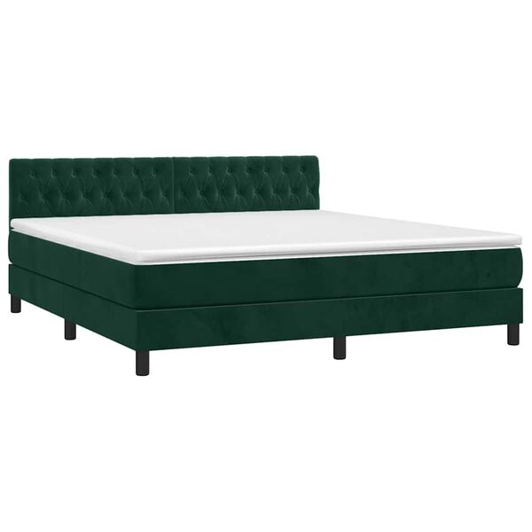 vidaXL Boxspringbett mit Matratze & LED Dunkelgr&uuml;n 180x200 cm Samt