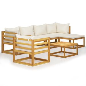 vidaXL 7-tlg. Garten-Lounge-Set mit Auflagen Creme Massivholz Akazie