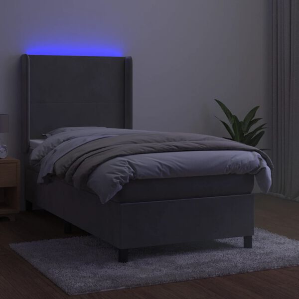 vidaXL Boxspringbett mit Matratze & LED Hellgrau 80x200 cm Samt