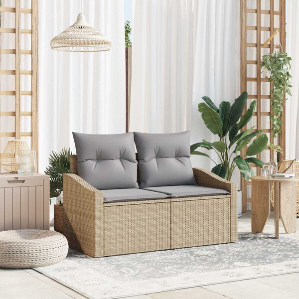 vidaXL Garten-Sofa mit Kissen 123 x 62 x 69 cm Poly-Rattan