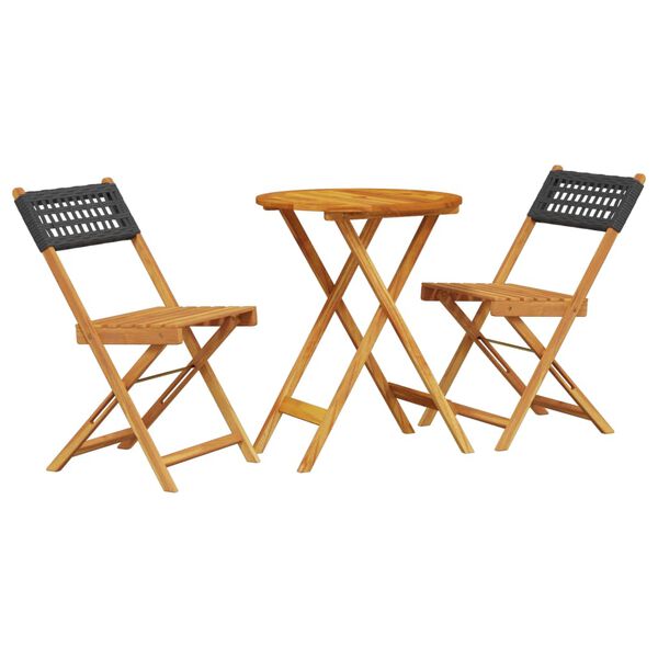 vidaXL 3-tlg. Bistro-Set Schwarz Poly Rattan und Massivholz