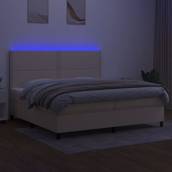vidaXL Boxspringbett mit Matratze & LED Creme 200x200 cm Stoff