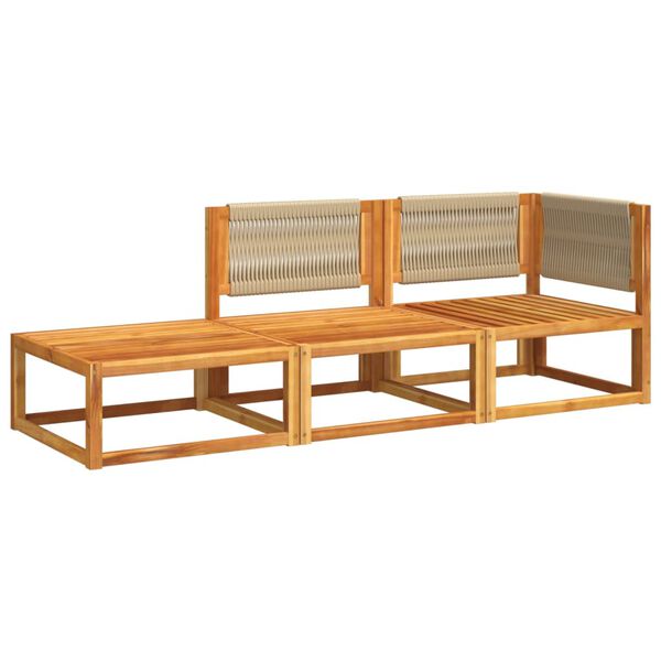 vidaXL 3-tlg. Gartensofa-Set mit Kissen Holz Akazie & Seil