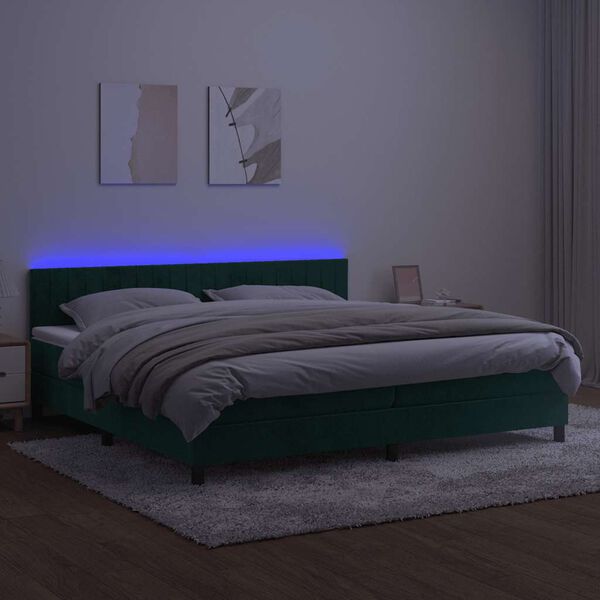 vidaXL Boxspringbett mit Matratze & LED Dunkelgr&uuml;n 200x200 cm Samt