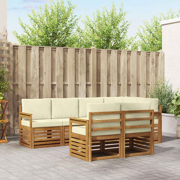 vidaXL Ecksofa Set mit Kissen 7 pcs Natur und Creme Massivholz Akazie