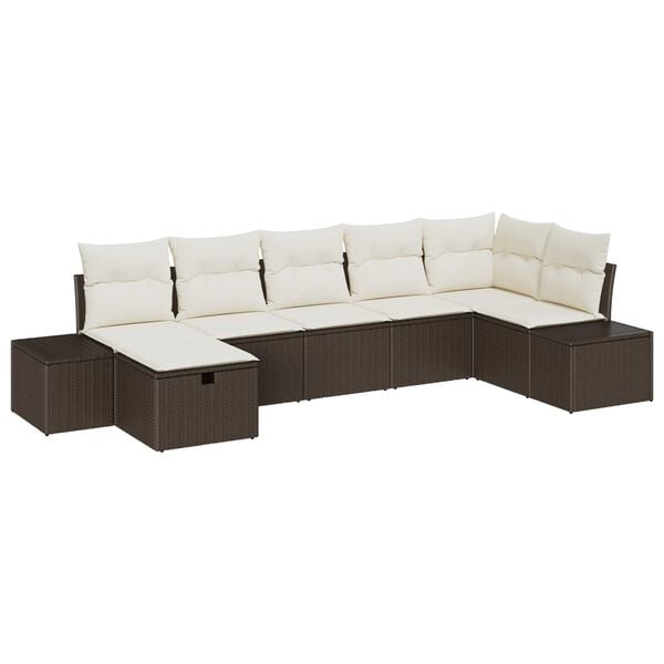 vidaXL Gartensofa-set mit Kissen 7 pcs Braun Poly-Rattan