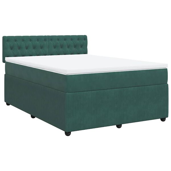 vidaXL Boxspringbett mit Matratze Dunkelgr&uuml;n 140x190 cm Samt